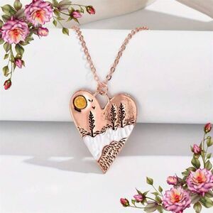 Boho Style Gold Heart Sun Tree& River Charm Pendant Necklace